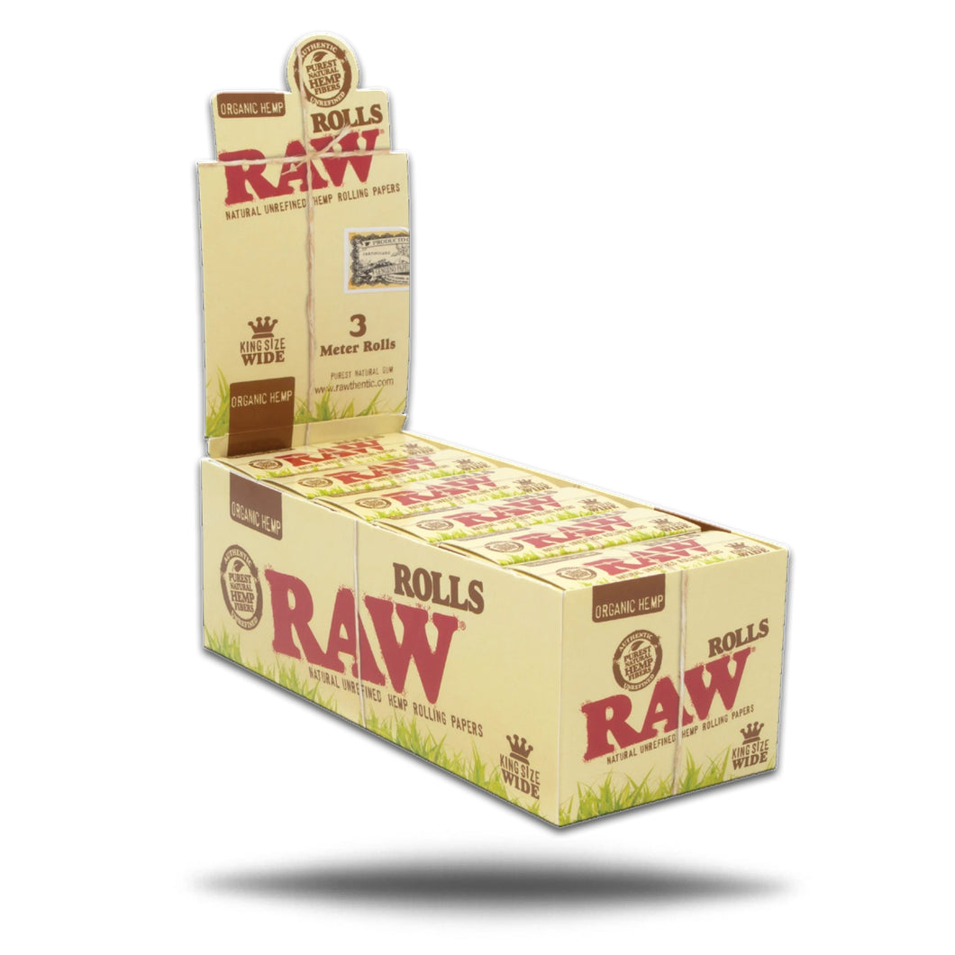 RAW ROLLS KING SIZE WIDE ORGANIC HEMP 3 METER ROLLS 12 PER BOX