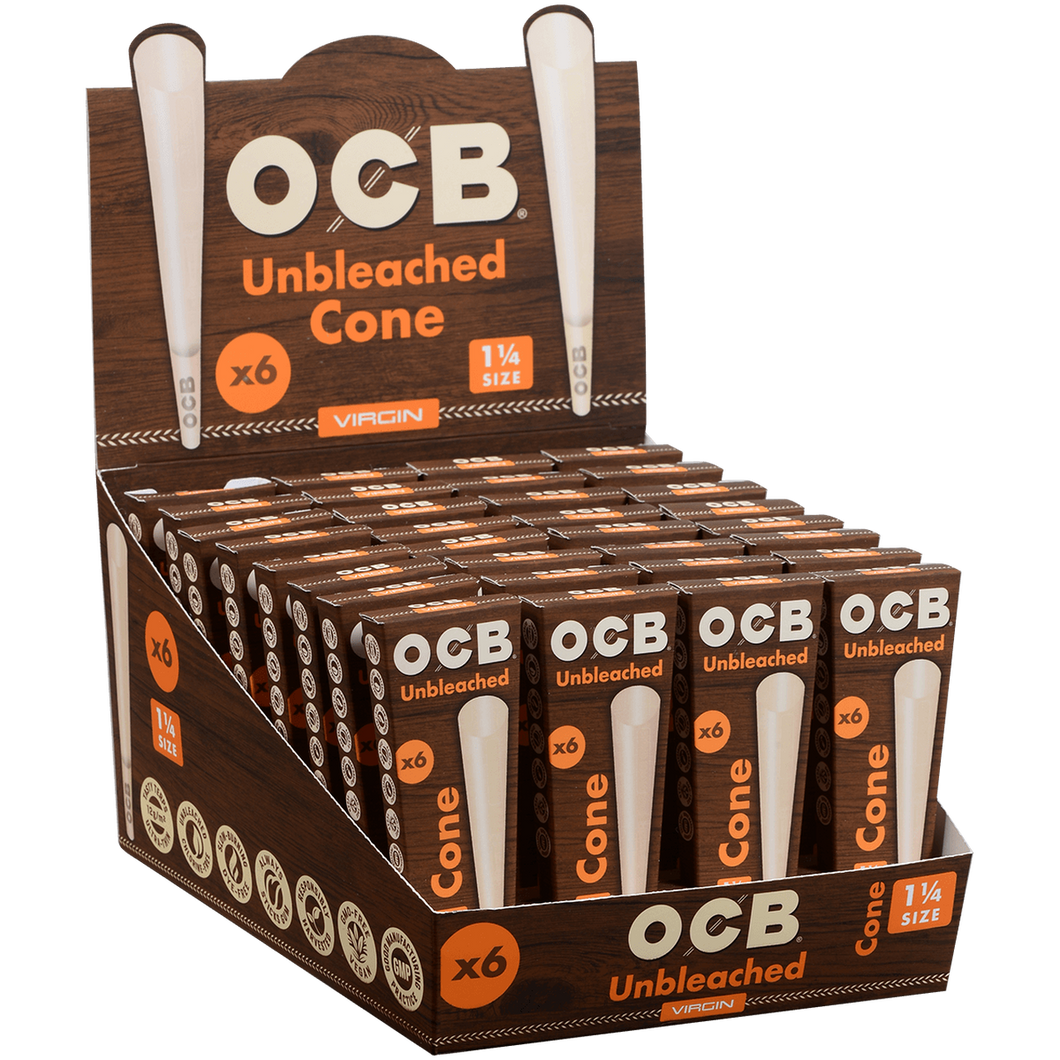 OCB VIRGIN CONE 1.25 UNBLEACHED 32PK X6