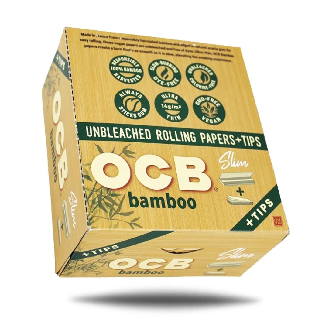 OCB BAMBOO SLIM TIPS UNBLEACHED ROLLING PAPER AND TIPS 24 PER BOX