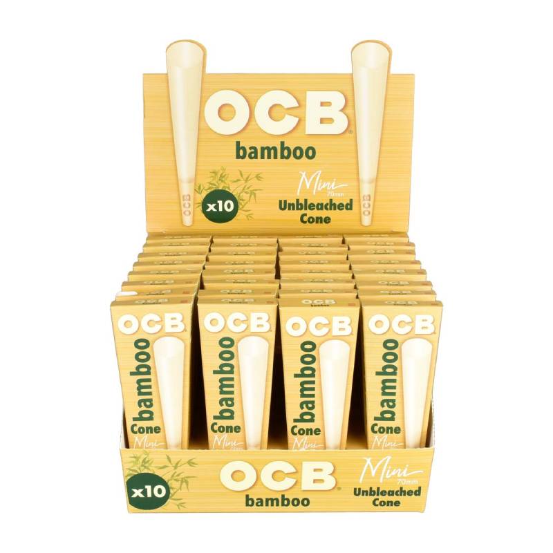 OCB BAMBOO CONE MINI 70MM UNBLEACHED 32PK X10