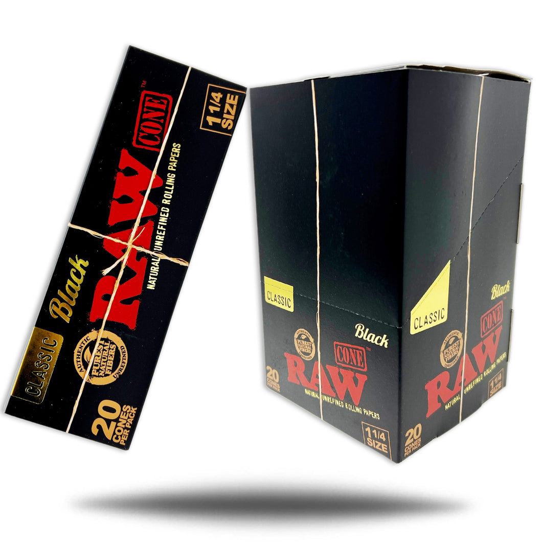 RAW CONES BLACK 1.25 CLASSIC 20CT PACK 12 PACK PER BOX