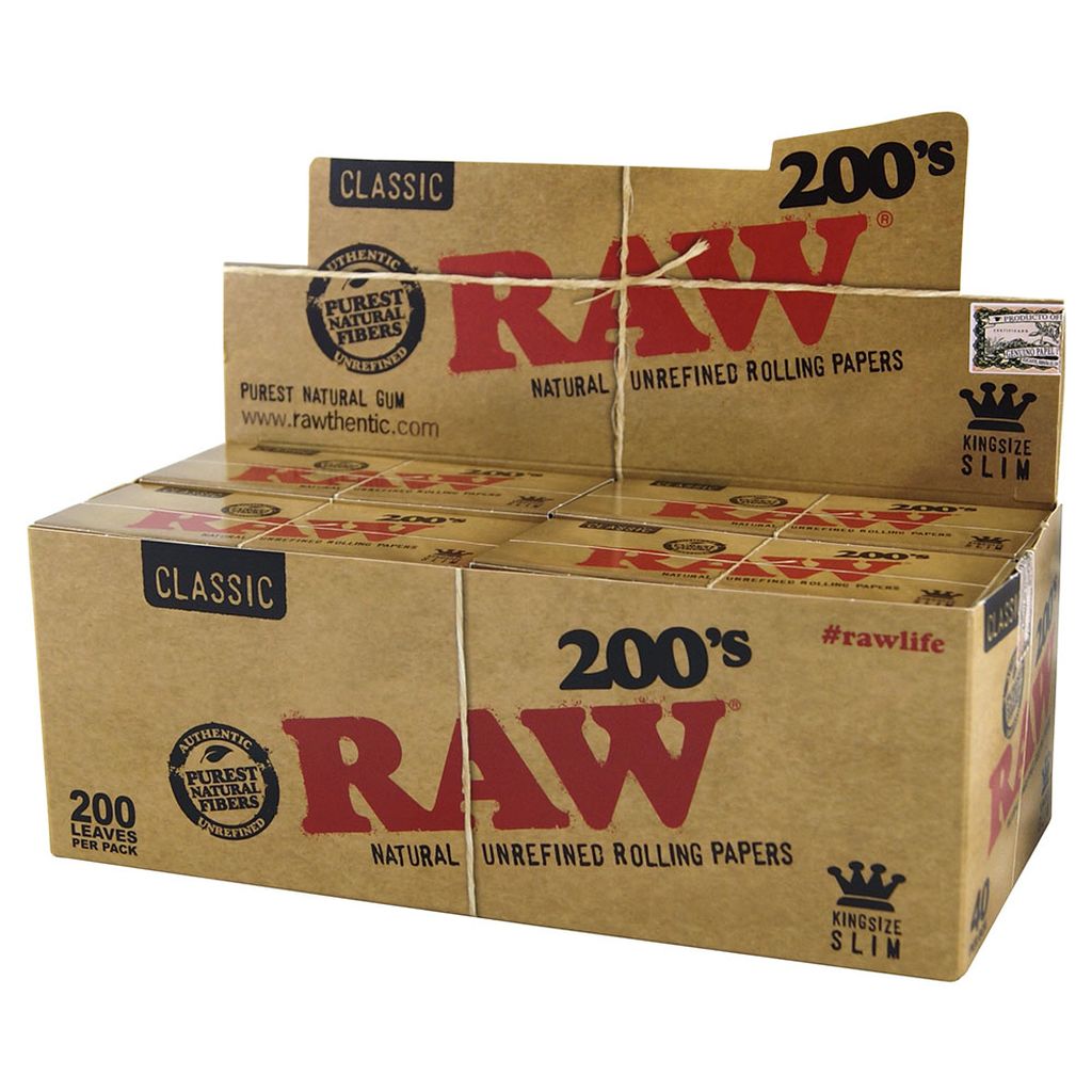 RAW 200’S CLASSIC KING SIZE SLIM PAPER 40 PER BOX