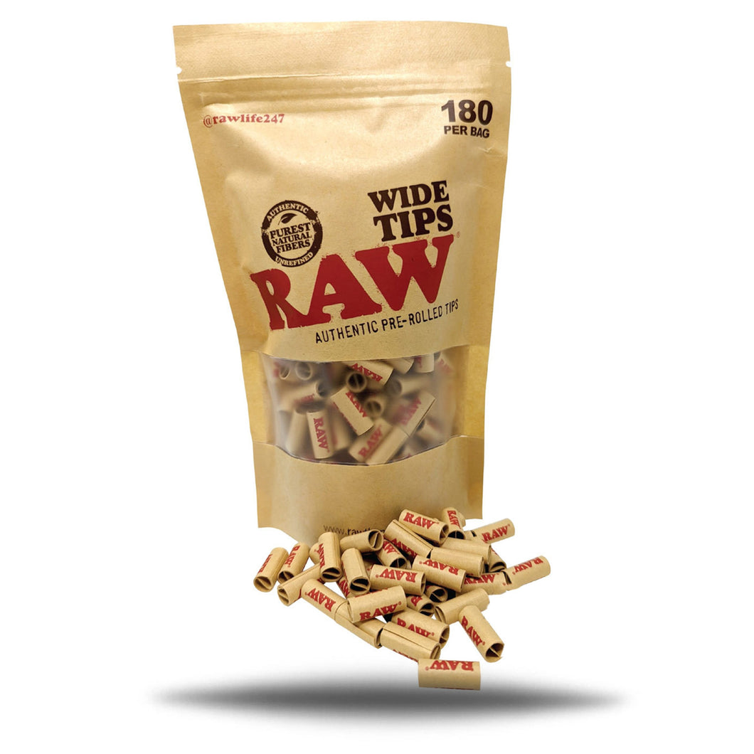 RAW PRE ROLLED WIDE TIPS 180 PER BAG